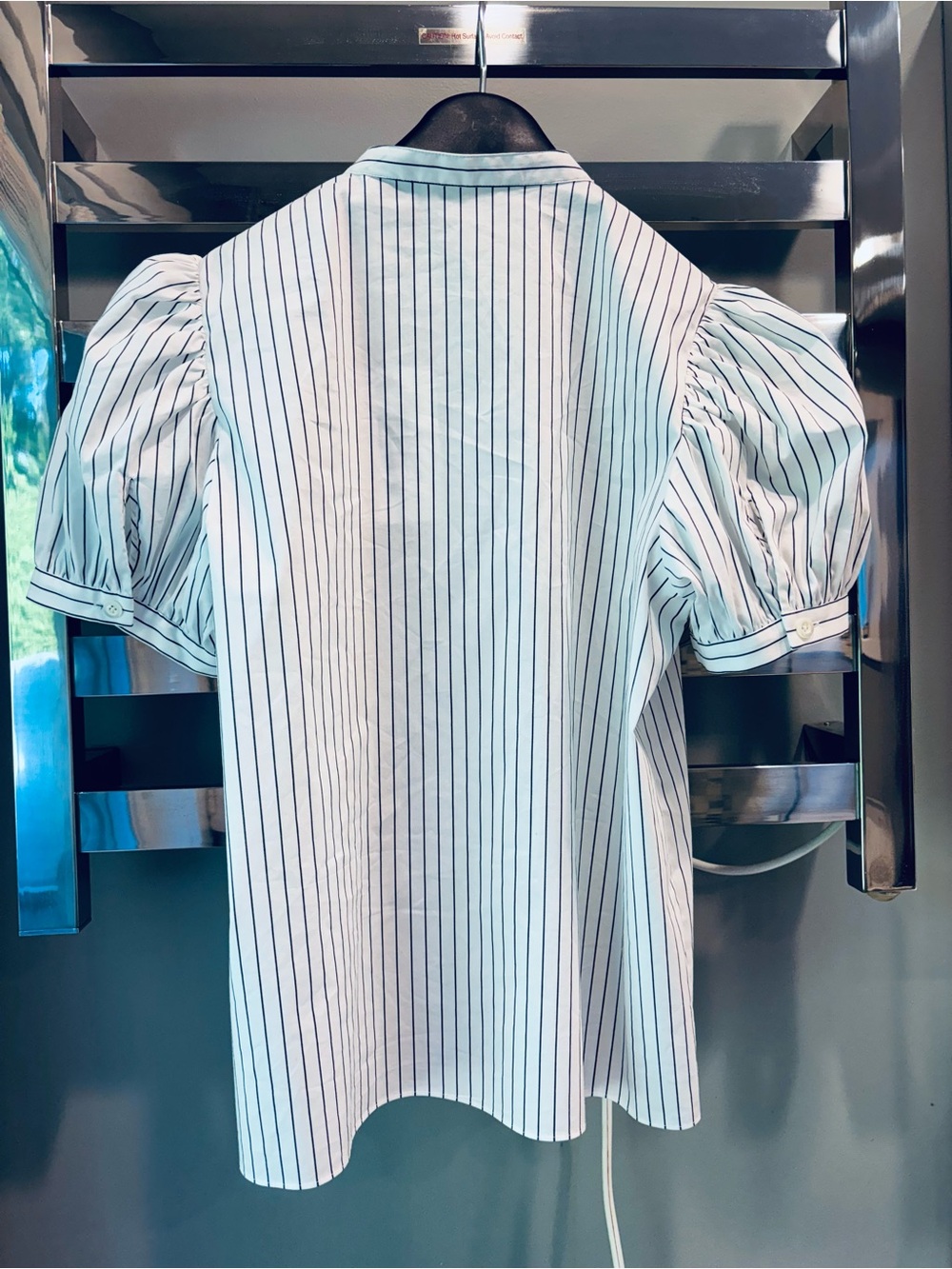 NWT Frame Striped Button-Front Puff Sleeve Blouse White with Navy Stripes cotton - Picture 15 of 16